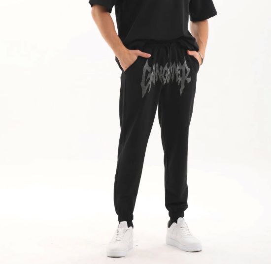 Unisex Taş Detaylı Eşofman Altı - Siyah resmi